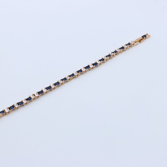 Rose Gold Bracelet with Blue & White Stones in Elegant Setting, XPBL0730 - Picture 2 of 12